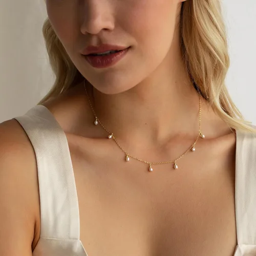 Miniatura 3 de Ieftop Collares de perlas para mujer, chapado en oro de 14 quilates, hecho a mano, delicado collar de cadena de perlas de agua dulce, collar