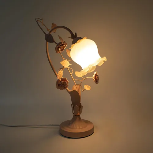 Miniatura 6 de Lámpara de mesa de vidrio esmerilado con flores, lámpara de mesa auxiliar con cable enchufable, mesita de noche, lámpara decorativa de noche