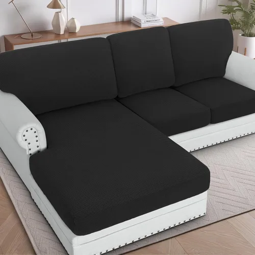 Miniatura 20 de H.VERSAILTEX Fundas para sofá seccional, 4 piezas, fundas de cojín de asiento de sofá en forma de L, fundas de cojín separadas para chaise longue