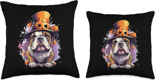 Miniatura 3 de Bulldog Halloween Dog Pumpkin Costume Cojín de Halloween con diseño de calabaza y perro de Bulldog Inglés, 16 x 16 pulgadas, multicolor