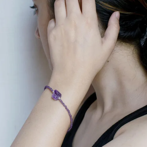 Miniatura 6 de Pulsera de plata de ley 925 con cuentas completas y ajustables para mujer, pulsera delicada de cuentas de piedras preciosas naturales, regalo