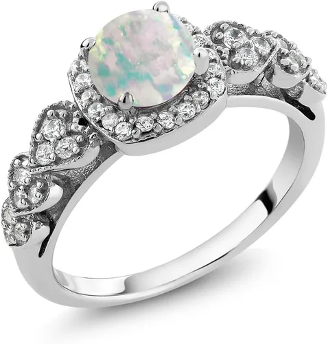 Miniatura 50 de Gem Stone King Anillo de compromiso de aniversario y piedra natal de corte redondo de 0.236 in para mujer, plata de ley 925, anillo de promesa