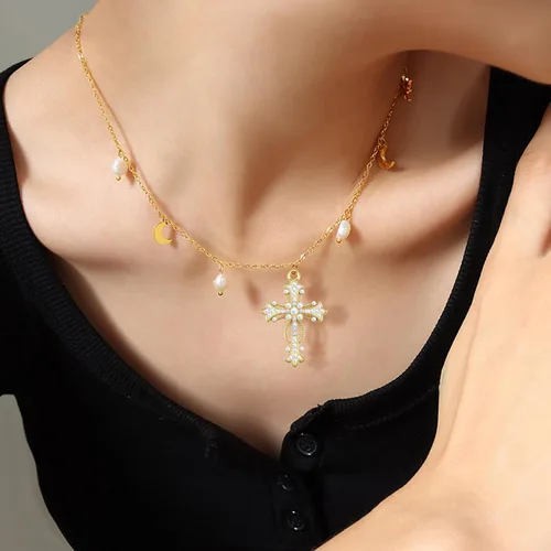 Miniatura 3 de 30 dijes de cruz de perlas de diamantes de imitación de aleación de circonita cúbica para bricolaje, collares, aretes, joyería de Pascua