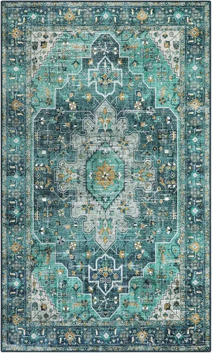 Miniatura 22 de Moynesa Alfombra de pasillo ultra fina lavable de 2 x 6 pies, antideslizante, resistente a las manchas, alfombra vintage que no desprende para Gris