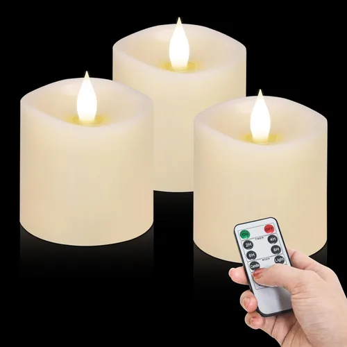 Miniatura 23 de Velas sin llama de 3 x 3 que funcionan con pilas con temporizador remoto, duran 600 horas, velas de batería parpadeantes, velas LED eléctricas