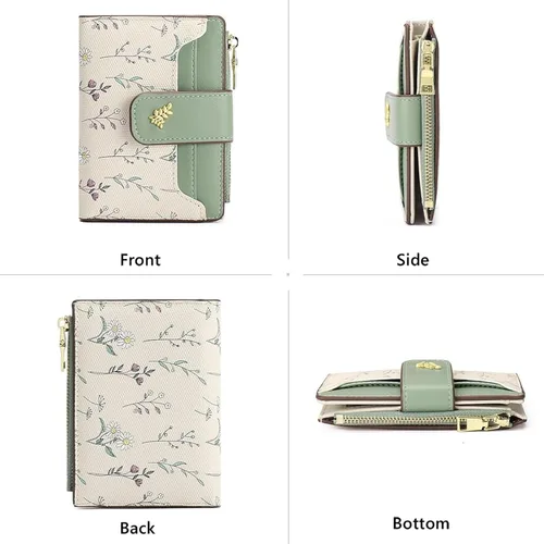 Miniatura 3 de Billeteras pequeñas para mujer, de cuero, plegable, con cremallera, con bolsillo con cremallera, lindo soporte para tarjetas de crédito, monedero