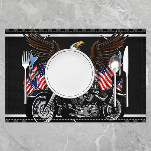 Miniatura 2 de Juego de 4 manteles individuales para motocicleta, diseño de águila y bandera de Estados Unidos, rayas blancas y negras, impermeables, para cocina