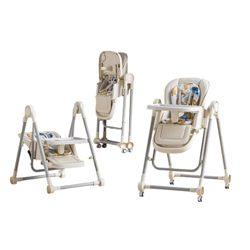 Trona 5 en 1 para bebé, sillas de columpio para bebés, plegables, balanceo con 8 niveles de ajuste de altura, ecológica, lavable, cojín de PU Blanco