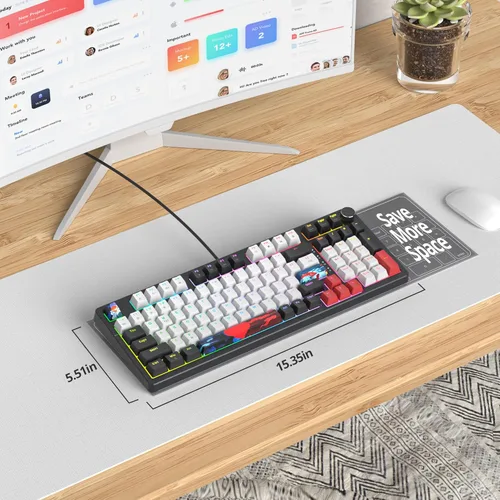 Miniatura 5 de Fogruaden Teclado mecánico cremoso con cable con teclado numérico, teclado RGB intercambiable en caliente para juegos con perilla, diseño completo