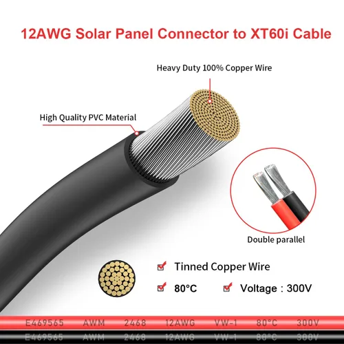 Miniatura 3 de ELFCULB Cable de Carga Solar de 12AWG a XT60i para Panel Solar Extensión de Cable para Estación de Energía Portátil River 600 Generador Solar Cable