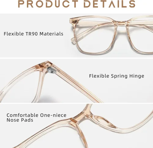 Miniatura 6 de Oversized Square Blue Light Blocking Glasses for Women Men, Anti-Fatigue Computer Monitor Glasses Reduce Eye Strain Negro+marrón transparente