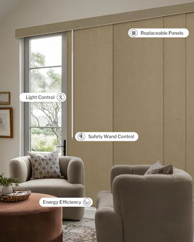 Miniatura 2 de Graywind - Paneles deslizantes manuales 100% opacos con control de varilla, persianas de privacidad para ventanas de patio, puertas corredizas