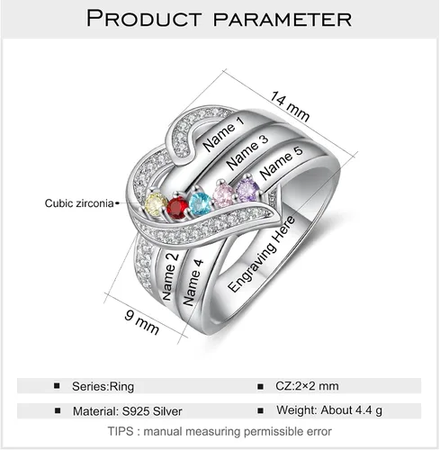 Miniatura 3 de Wendy Made Birthstone Rings for Women Custom Mother Daughter Rings for Mom Personalized Name Rings for BFF Ring Friendship Rings for Women Girls