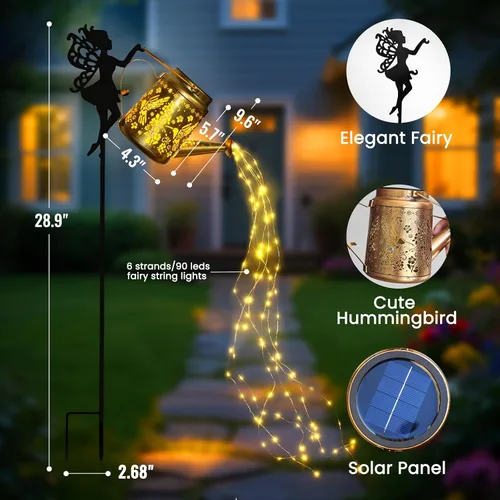 Miniatura 5 de X-PREK Luces solares impermeables para exteriores, luces solares de jardín de hadas, decoración al aire libre, regadera solar de colibrí, regalos