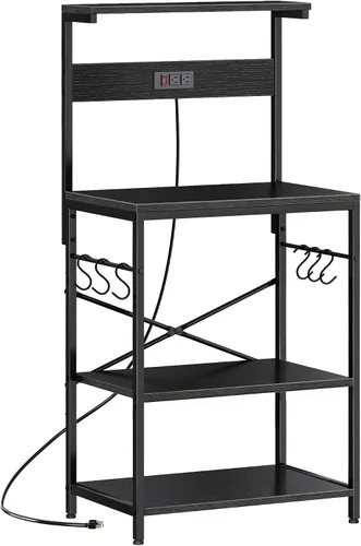 Miniatura 17 de SUPERJARE - Estante para panaderos con tomas de corriente, soporte para microondas de 39.4 x 14.3 pulgadas, estante de almacenamiento con estante