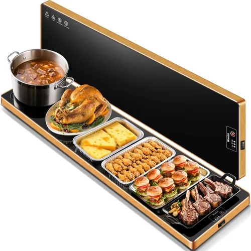 Miniatura 16 de Bandeja de calentamiento eléctrica, L, 22 x 14 pulgadas, alfombrilla de calentamiento de vidrio templado para alimentos, color negro Keep Food