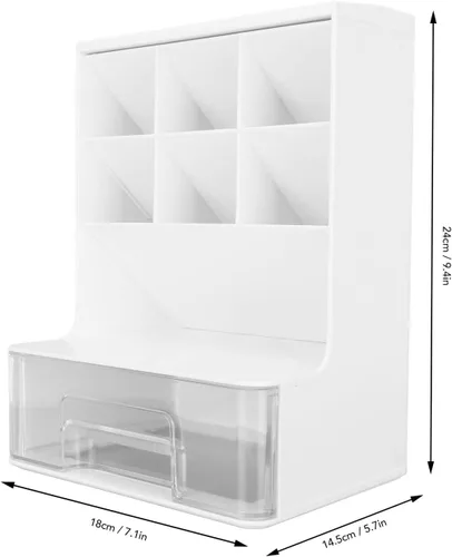 Miniatura 4 de Wnvivi Organizador de bolígrafo inclinado, soporte para bolígrafo de escritorio, soporte para brochas de maquillaje con cajón, organizador Rosa