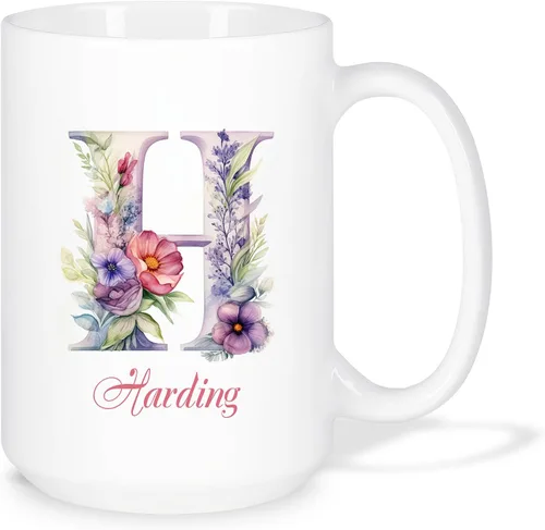 Miniatura 18 de Taza de café personalizada de la letra A del alfabeto, Taza de café blanca con nombre personalizado único, Taza inicial de monograma floral