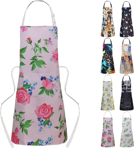Miniatura 11 de Delantal de cocina ajustable impermeable para mujeres con 2 bolsillos, delantal de chef de cocina, jardinería, divertidos delantales de barbacoa