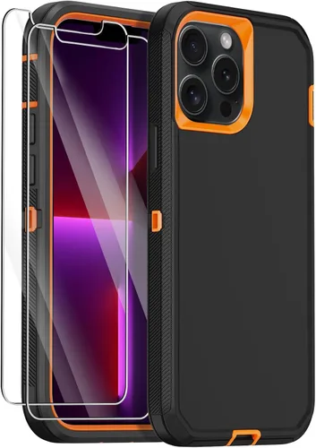 Miniatura 8 de Funda para iPhone 13 Pro Max con 2 protectores de pantalla, protección contra caídas a prueba de golpes, cuerpo completo, resistente, 3 capas, Negro