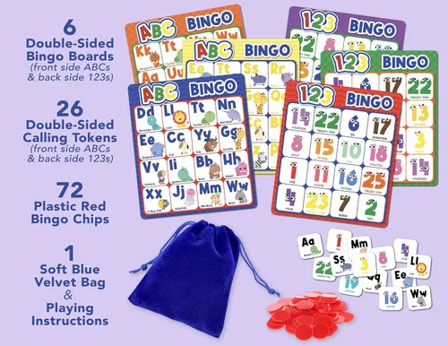 Miniatura 3 de Party Hearty Juego de mesa de bingo del alfabeto y número, ABC y 123 para niños de jardín de infantes y preescolares que aprenden a leer, 2 Edición