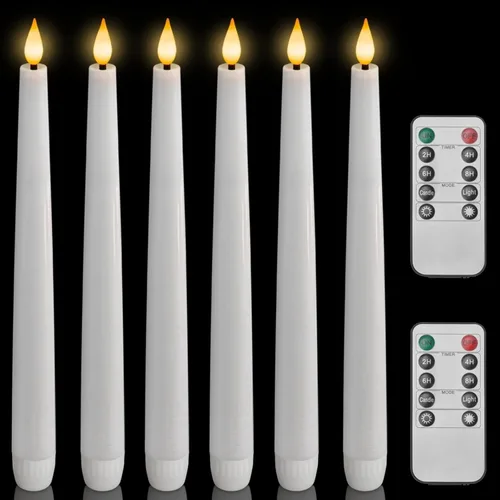 Miniatura 21 de Homemory 6 velas cónicas cerosas sin llama con control remoto, velas parpadeantes que funcionan con pilas, velas falsas LED altas para el hogar
