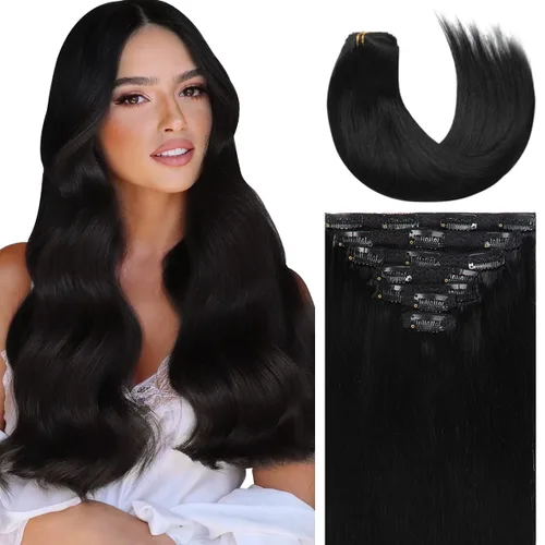Miniatura 12 de Lacer Hair Glam - Extensiones de cabello humano con clip, sin costuras, color negro hueso, 4.33 oz, 7 unidades, 20 pulgadas, con clip de trama