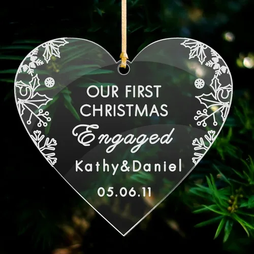 Miniatura 3 de EDSG Decoración personalizada para árbol de Navidad, corazón acrílico, nuestra primera Navidad para parejas comprometidas, decoración de árbol
