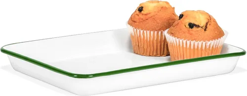 Miniatura 5 de Red Co. Bandeja rectangular clásica de metal esmaltado de 11 x 9 pulgadas, 2 cuartos de galón, borde blanco sólido/verde oscuro