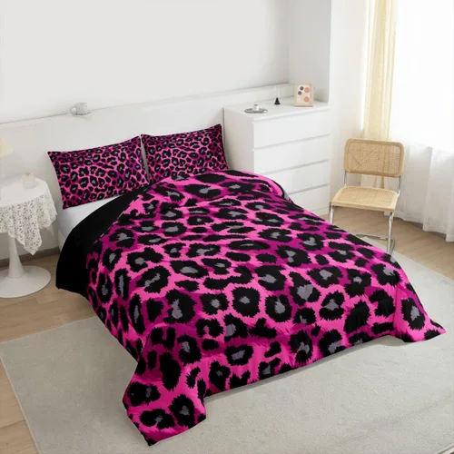 Miniatura 4 de Erosebridal Juego de edredón con estampado de leopardo, tamaño individual para niños, edredón de guepardo occidental, negro y gris, juego de ropa