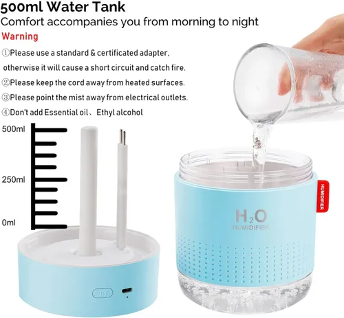 Miniatura 5 de Mini humidificador portátil de niebla fría, 500ml, humidificador de escritorio personal USB para dormitorio de bebé, viajes, oficina, hogar, apagado