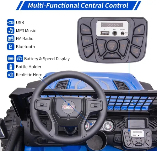 Miniatura 4 de Coche eléctrico de 2 plazas para niños de 24V con control remoto, 2 motores de 120W alimentados por batería, asientos extra grandes de 20" + ruedas