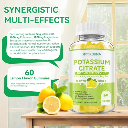 Miniatura 5 de Gomitas de citrato de potasio de 1000 mg, suplemento de potasio para adultos, mujeres y hombres, con magnesio, suplementos masticables de vitamina