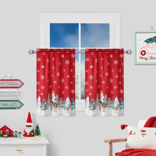 Miniatura 8 de ROYGROW Cortinas de cocina de Navidad de 24 pulgadas, para ventana de café, bolsillo para barra para decoración del hogar, 2 paneles para baño