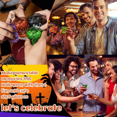 Miniatura 6 de Sunnyray 48 vasos de chupito de plástico para Halloween a granel de 2 onzas de plástico duro transparente, vasos desechables coloridos de sabor
