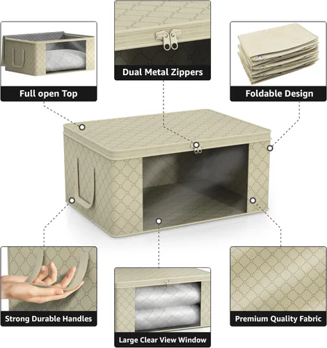 Miniatura 5 de Sorbus Bolsas de Almacenamiento de Ropa Medianas – Contenedores de Almacenamiento de Mantas Plegables para Organizar Dormitorio, Armario, Ropa, Beige