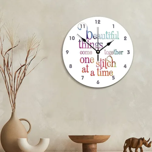 Miniatura 4 de Reloj de pared para tejer uno a la vez, divertido reloj de madera moderno 10 silencioso, sin tictac, de cuarzo, funciona con pilas, para sala