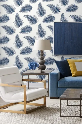 Miniatura 6 de Lillian August NextWall Luxe Haven - Papel tapiz para despegar y pegar de palma (blanco y azul marino)
