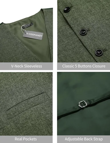 Miniatura 5 de COOFANDY Chaleco de traje casual para hombre, chaleco formal ajustado para negocios, chaleco de deshierbe