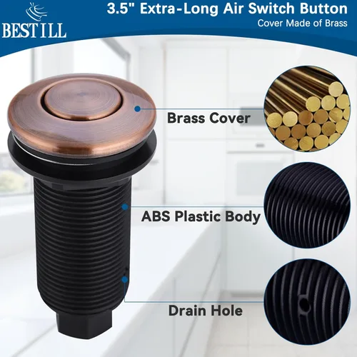 Miniatura 3 de Kit de interruptor de aire para eliminación de basura BESTILL - Certificado UL, botón de interruptor de la parte superior del fregadero sin cable