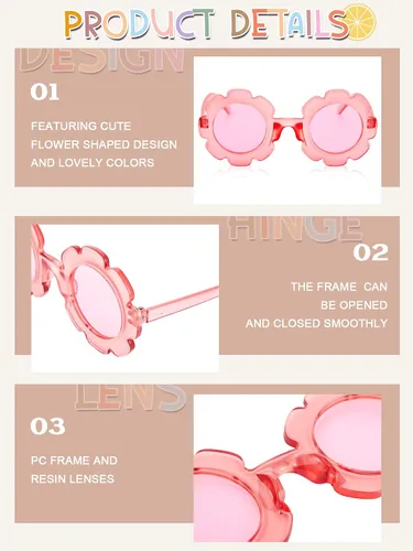 Miniatura 14 de Dunzy 10 pares de lentes de sol redondos de flores para niños, gafas de bricolaje para exteriores, con 50 margaritas, 100 cuentas de letras al azar