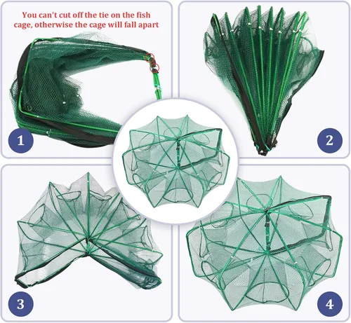 Miniatura 4 de Trampa Minnow de 27 x 10 pulgadas con red de pesca plegable y cubo de pescado plegable, trampa para cangrejos, cangrejos y camarones para pesca