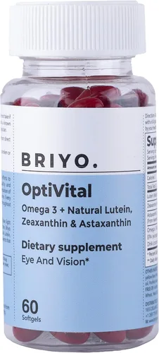 Briyo OptiVital Suplemento para la salud ocular – Luteína, zeaxantina, astaxantina y omega-3 de fuentes naturales – Apoya la visión, la salud de la