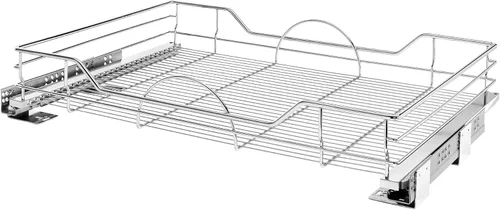 Rev-A-Shelf Organizador individual de acero extraíble para gabinetes de cocina y baño, cesta de almacenamiento de alambre con cierre suave, cromo,