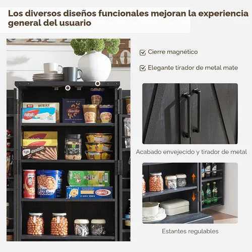 Miniatura 6 de ACCOHOHO - Despensa de cocina de 47 pulgadas, armario de almacenamiento rústico con puertas tipo granero, para organizar, estantes ajustables