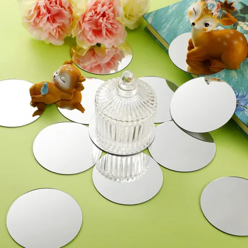 Miniatura 4 de Jetec 25 piezas de mini azulejos de espejo redondo acrílico, autoadhesivos, sin vidrio, estilo clásico, para manualidades, centros de mesa