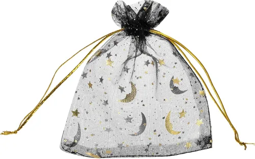 MECCANIXITY Bolsa de organza de 3.5 x 5 pulgadas, bolsas de malla transparente de luna y estrella, bolsas de regalo con cordón, bolsa de regalo para