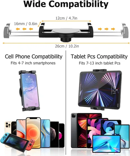 Miniatura 7 de Soporte para tablet con rotación de 360°, soporte universal para tablet con brazo ajustable para dispositivos de 4 a 13 pulgadas, iPad Pro 12.9 Air