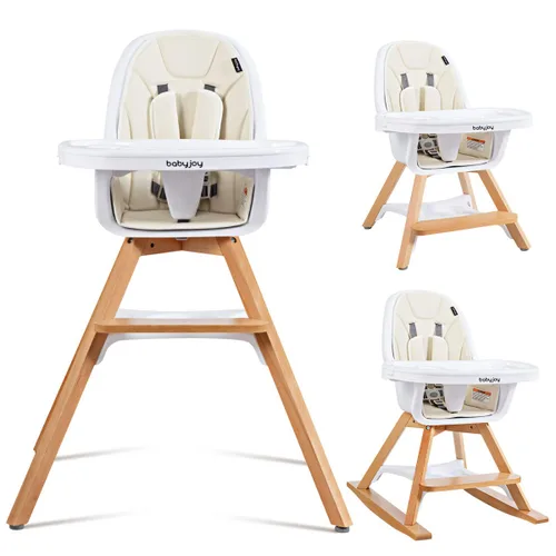 BABY JOY Silla alta 3 en 1, silla alta convertible Baby Eat & Grow de madera, silla mecedora, asiento elevador, sillas de comedor para bebés con
