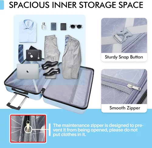 Miniatura 7 de AnyZip Equipaje PC ABS Hardside maleta ligera con 4 ruedas universales TSA Lock, azul claro
